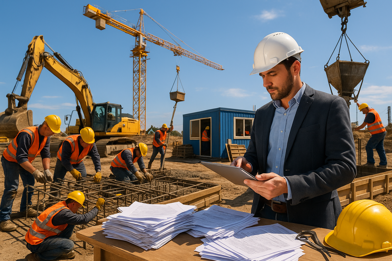 General Contractor with lots of paperwork in the field 