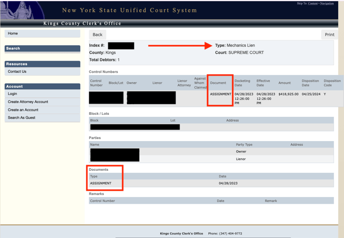 Kings County - Mechanics Lien