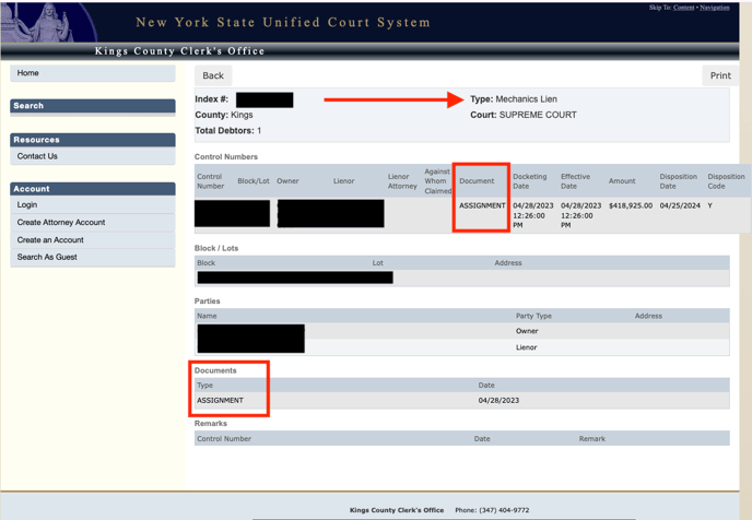 Kings County - Mechanics Lien